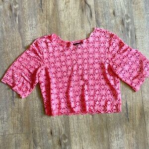 Top shop cropped coral sheer flower top size 6